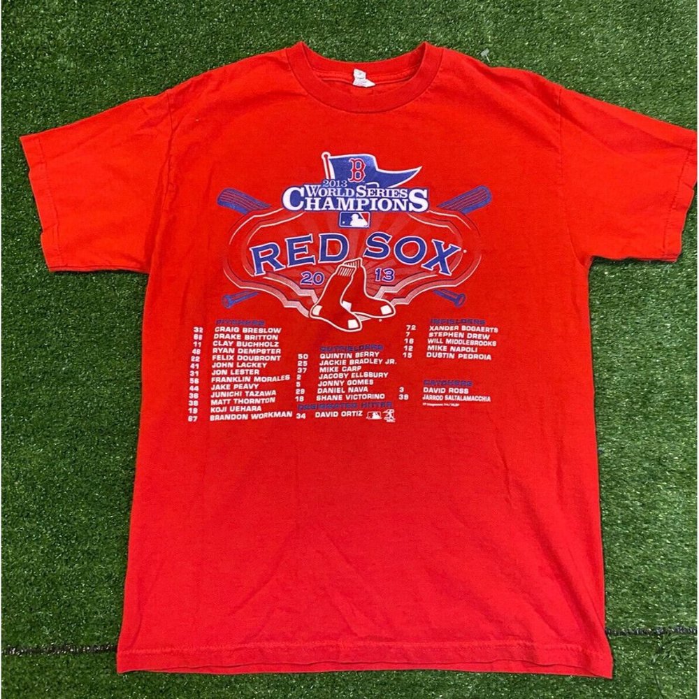 Alsytle Boston Red Sox 2013 World Series Champions roster t-shirt medium red